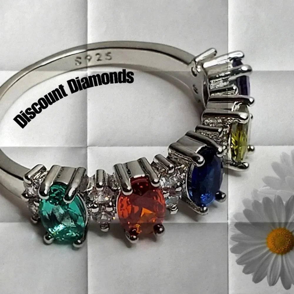 Multi Color Oval Cut Sapphire Cocktail Ring 14K White Gold on 925 Silver